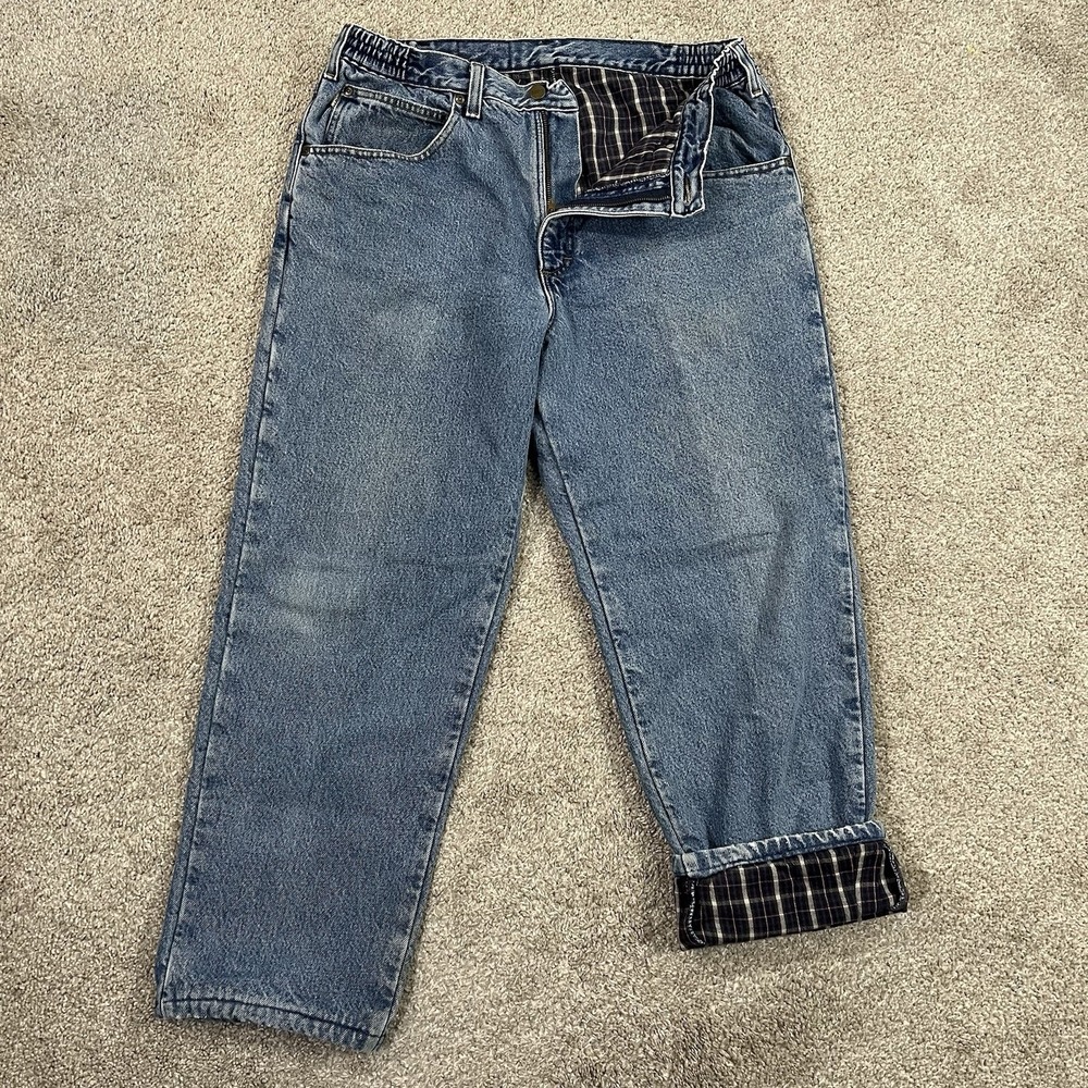 L.L.Bean Jeans 36x29 Flannel Lined Comfort Waist Double‎ L Denim Plaid Interior